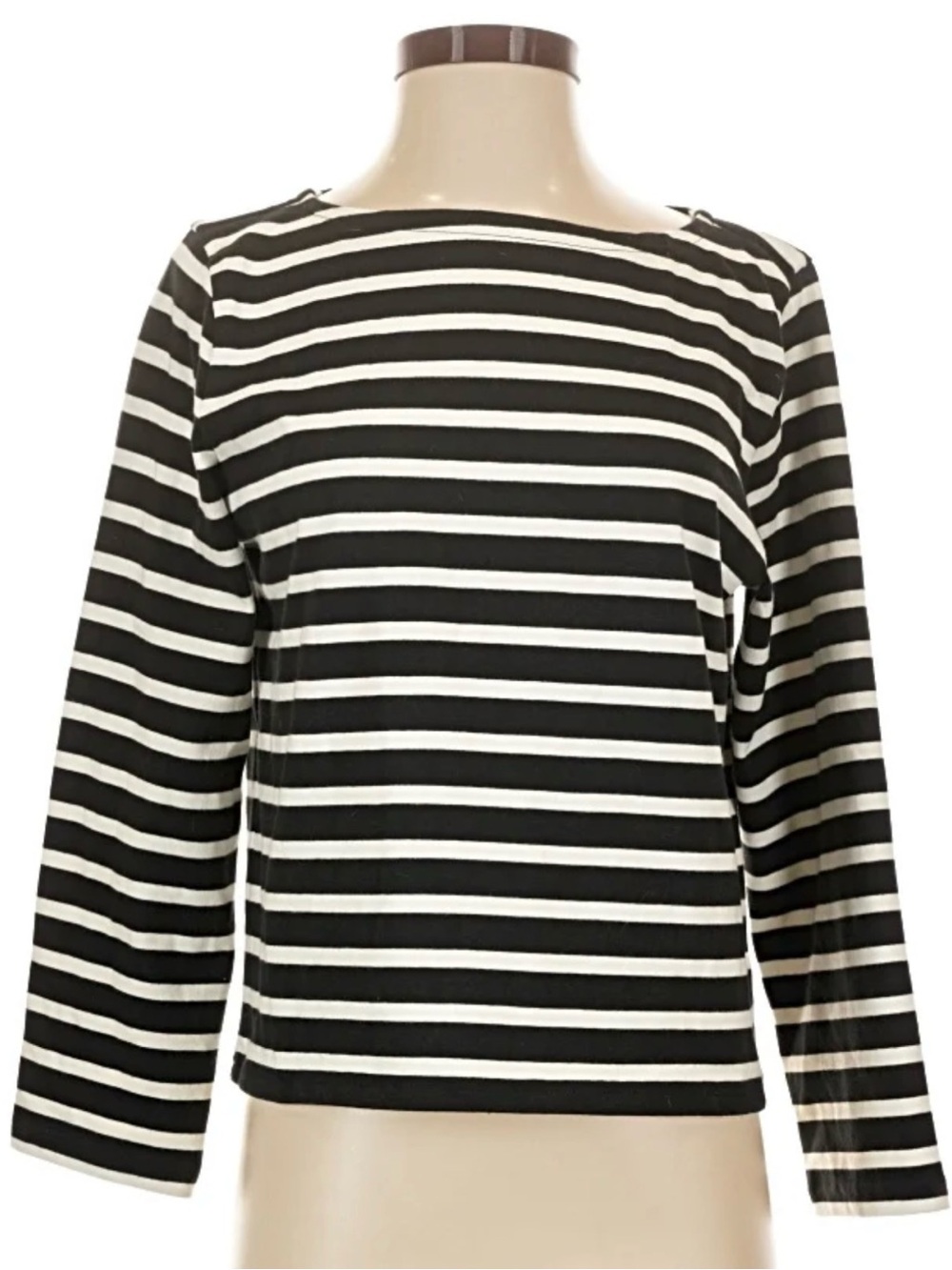 J.CREW Black/Ivory Stripe Boatneck. 3/4 Sleeve. Heavy 100% Cotton. (worn twice!)